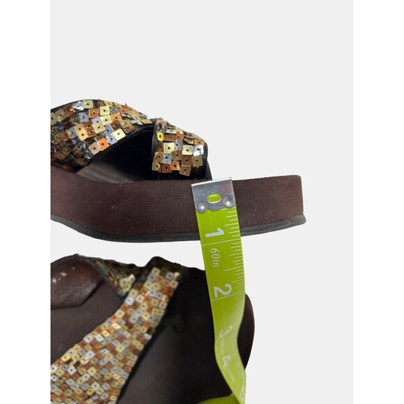 ✅3/$20 Swim Sale-YELLOW BOX Flip-Flop Wedge Sandals (Gold & Silver) Size 6.5 - Picture 8 of 8